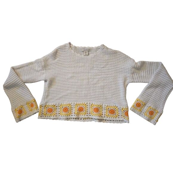 Sincerely Jules M Crochet Knit Sweater Granny Square Grandma Core Butter Yellow - Picture 7 of 11